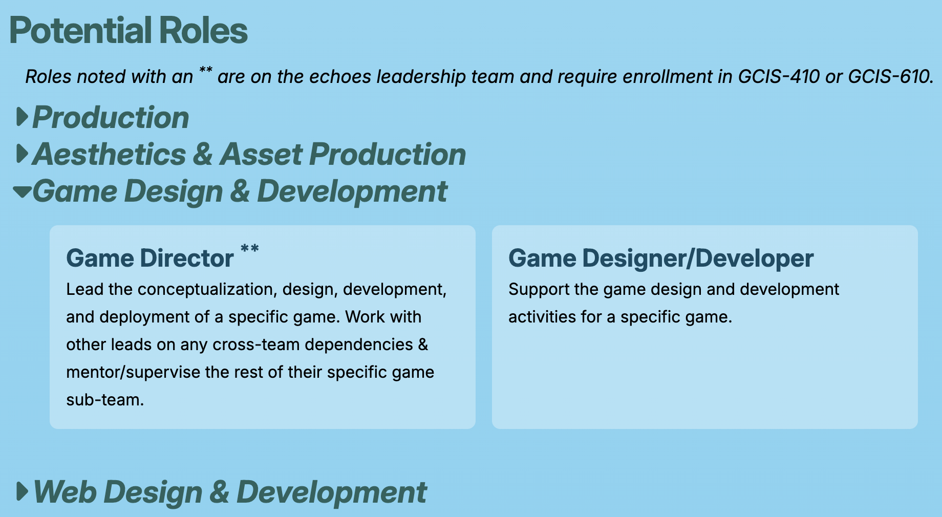 The role dropdown elements on the Production page