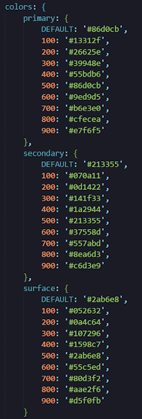 This is what the website’s color palette looks like internally. 