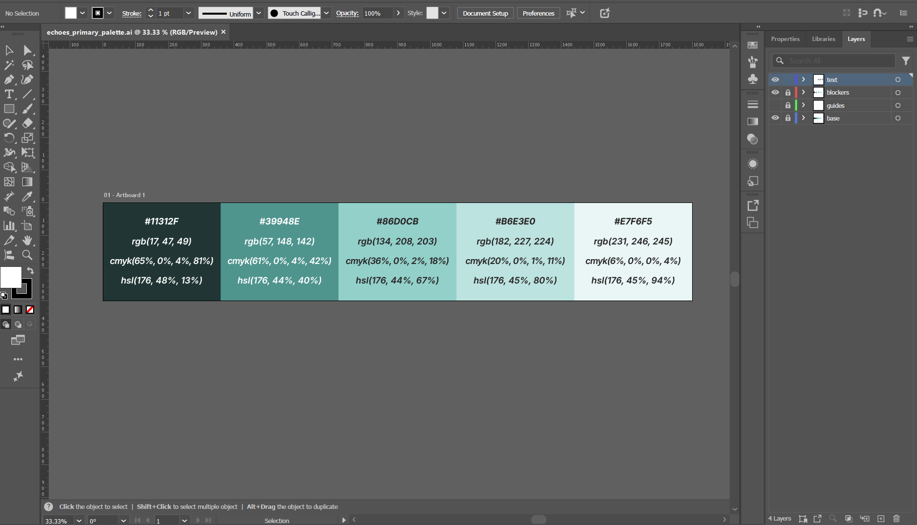In order to make the palettes you see on the live websites, I had to manually add each color code in Adobe Illustrator.