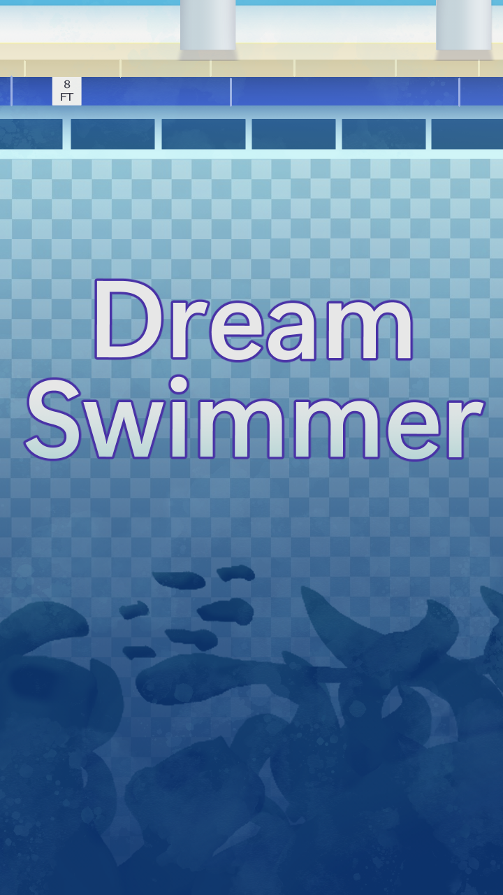 art featuring the text 'Dream Swimmer' inside an indoor pool